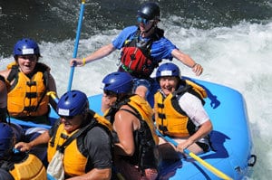 South Fork American River Rafting group in raft on the South Fork American River rafting in california