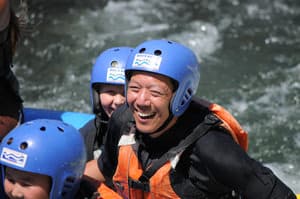 Merced River Rafting close up of rafters having run on california rafting trip