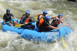 sitting the in the raft on the american river