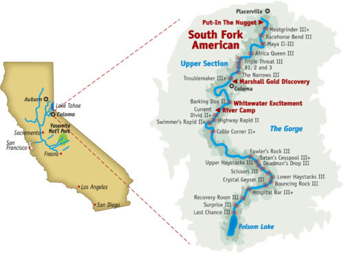 South Fork American river rafting map.