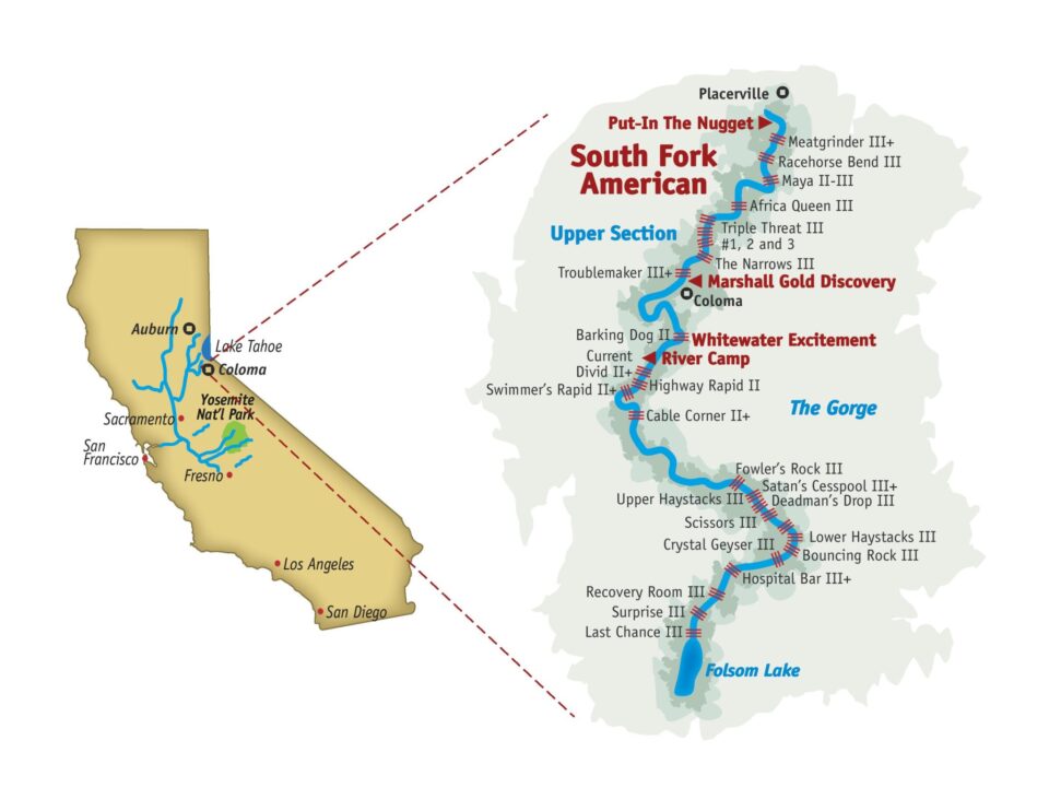 South Fork American river rafting map