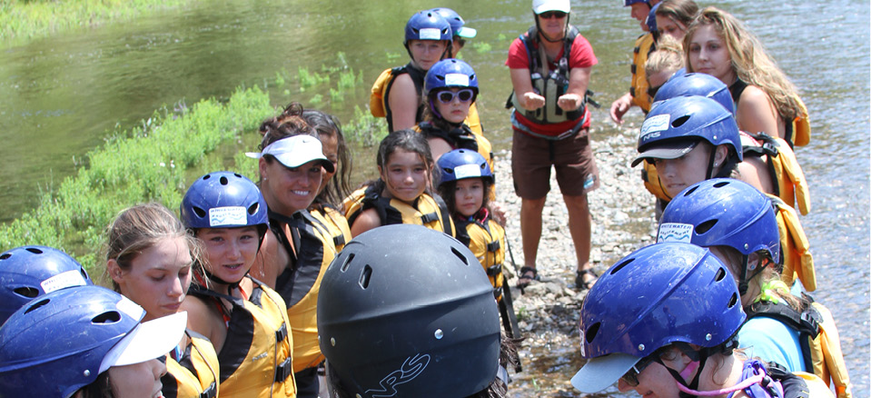 school group on the river ready to whitewater raft