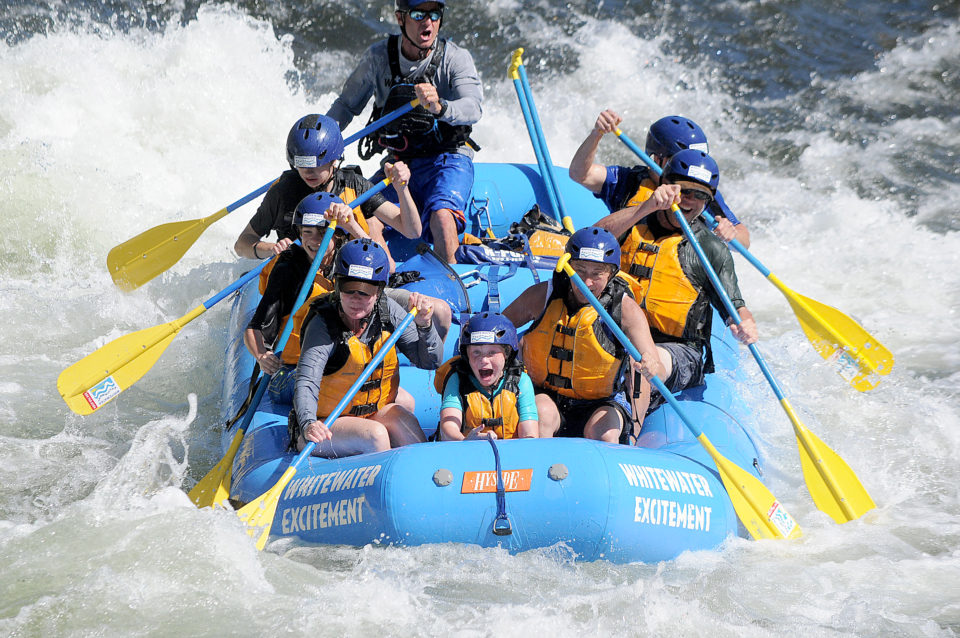 raft full of beginners white water rafting on the american river