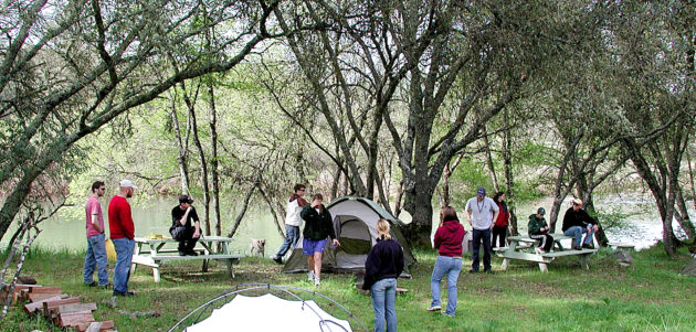 campers setting up tents on the south fork american river