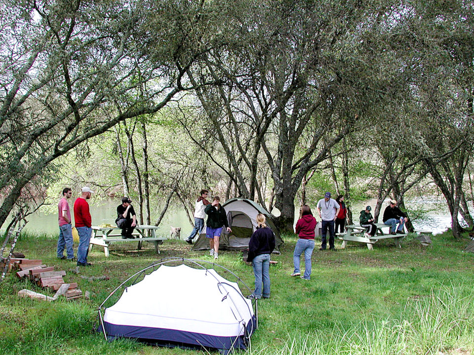 campers setting up tents on the south fork american river